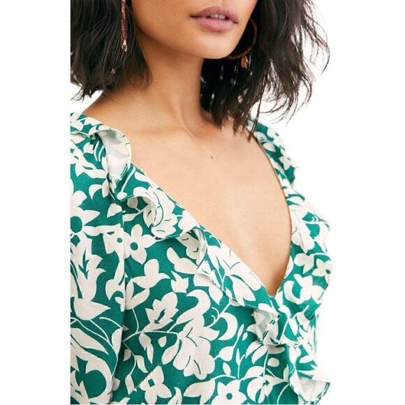 Free People NEW Green/White V-Neck Mini Dress XS - Picture 4 of 9